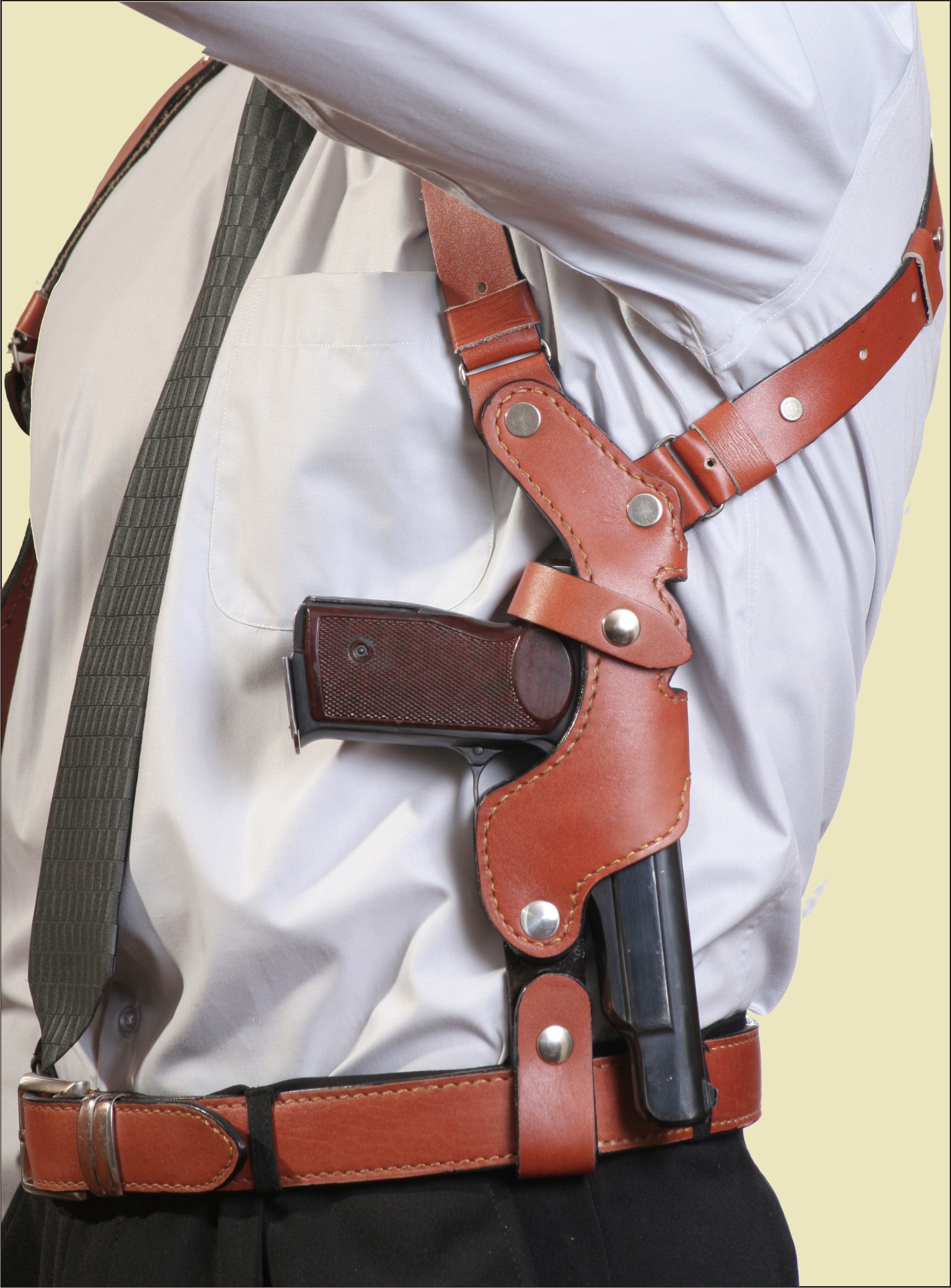 АПС Оперативная подплечная кобура с подсумком для запасного магазина (кожа)